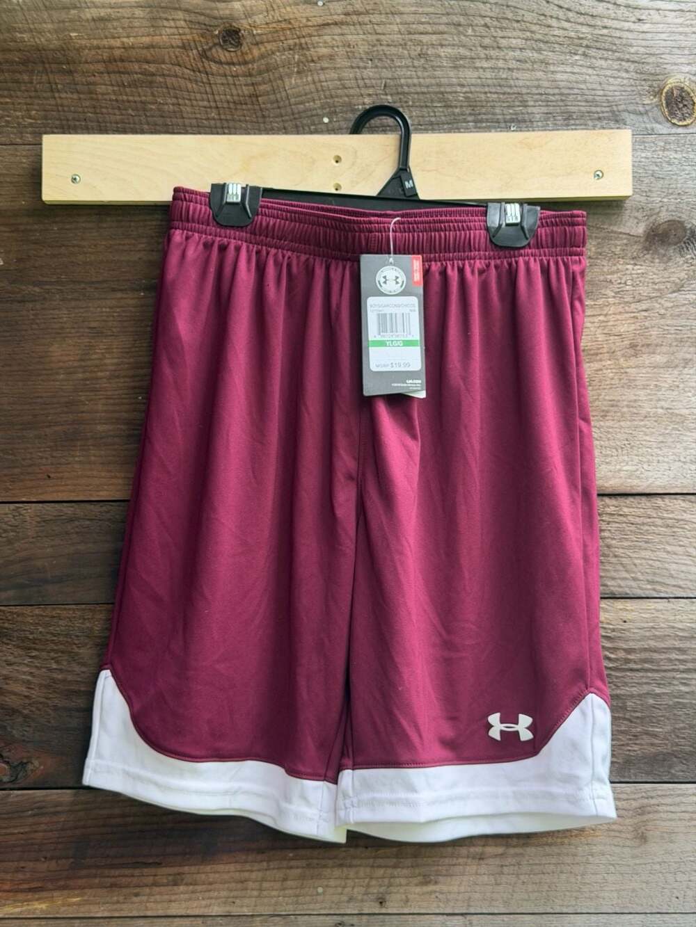 Under Armour Boys HeatGear Athletic Shorts Maroon White Size YLG